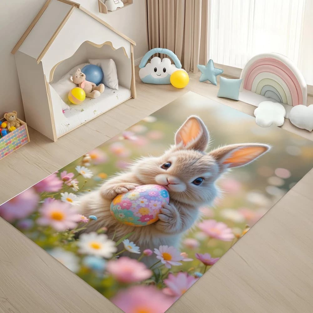 Easter Egg Rabbit Carpet Easter Children's Room Carpet Doormat Living Room Bedroom Holiday Party Decoration Rug