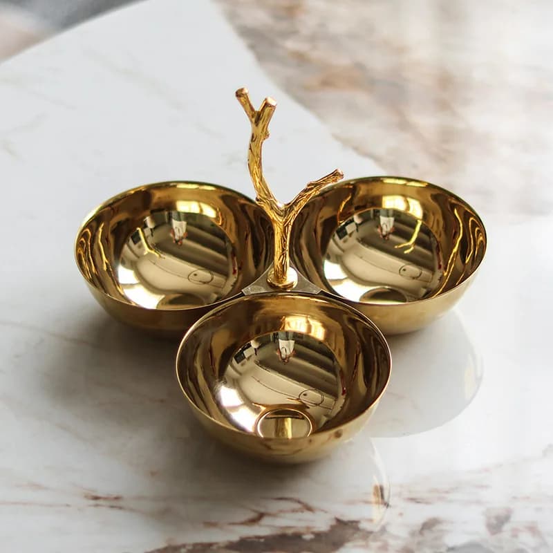 Light Luxury Metal Three-link Chinese Art Branch Fruit Plate & Bowl for Snacks Candy Dried Fruit-Home & Office Decor