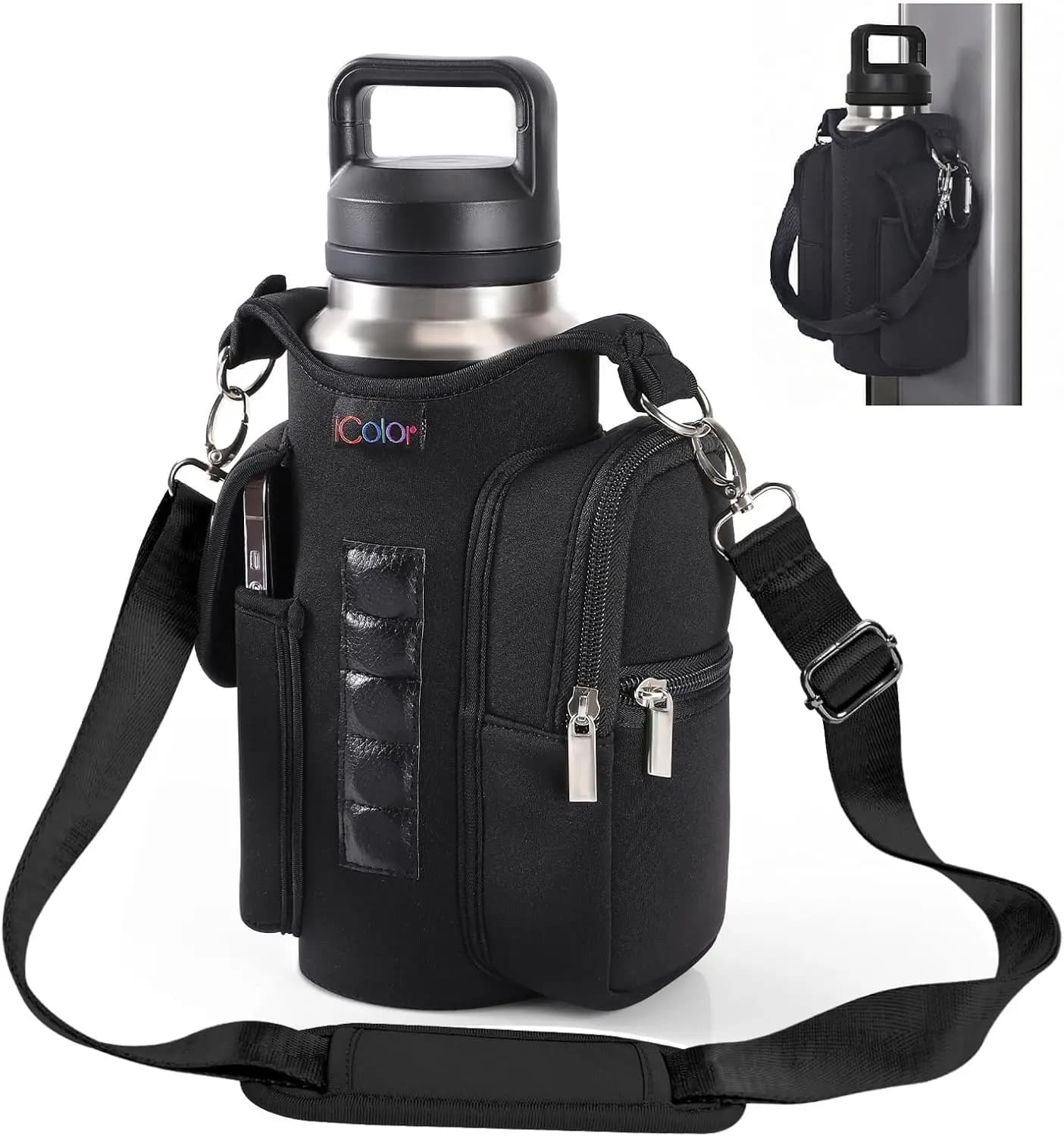 Portabottiglie Magnetico con Tasche per Telefono e Tracolla, 5 Magneti Integrati, Accessori per Palestra