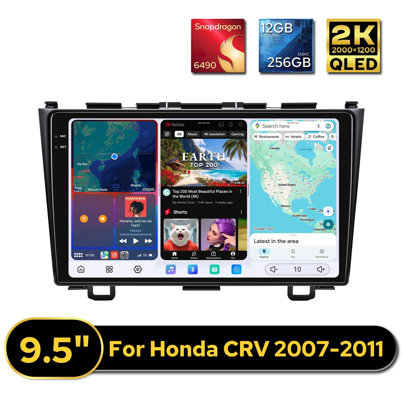 JOYING Newly 9.5"Car Stereo Radio for Honda CRV 2007-2011 GPS Navigation 2000*1200 HD Screen 12GB 256GB Wireless CarPlay