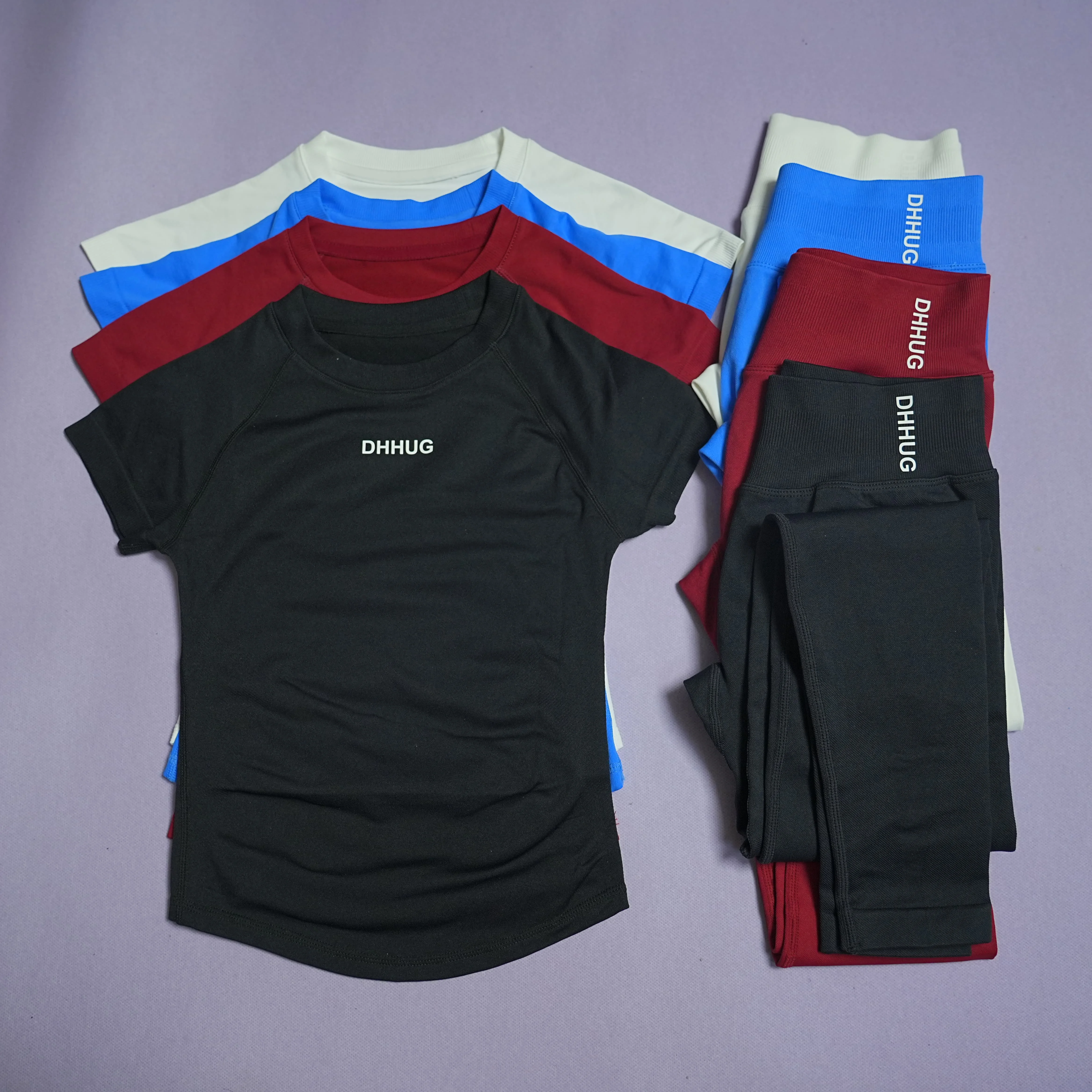 DHHUG Set da yoga senza cuciture da donna, top a maniche corte e pantaloni da corsa, tuta sportiva da 2 pezzi