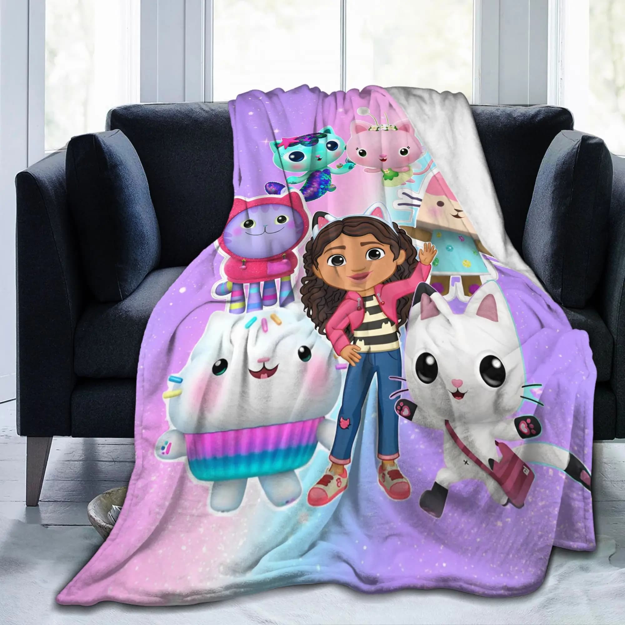 Cartoon Cute Gabbys Dollhouse Coperte in pile Coperta calda traspirante estiva per biancheria da letto Trapunta sottile in peluche per esterni