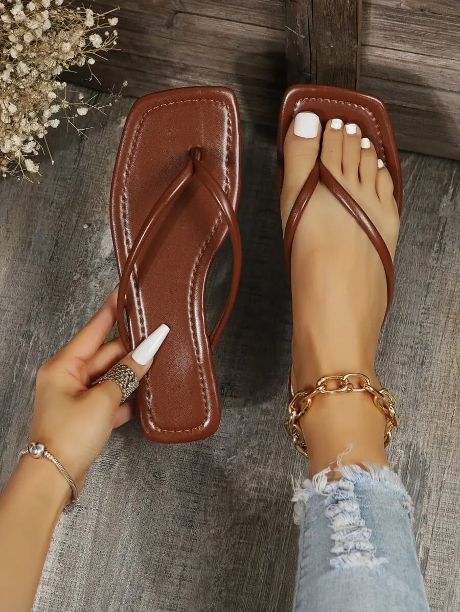 planare Women's Fashion Casual Vacation Style Daily PU Bow Peep Toe Strap Round Toe Slip-On Comfortable Brown Sandals For Summer,Flip Flops