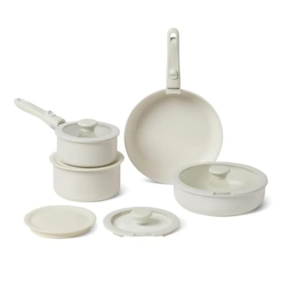 Set di pentole e padelle in ceramica antiaderente con manico rimovibile, set impilabile da 11 pezzi, adatto a tutti i piani cottura, include casseruola e padella.