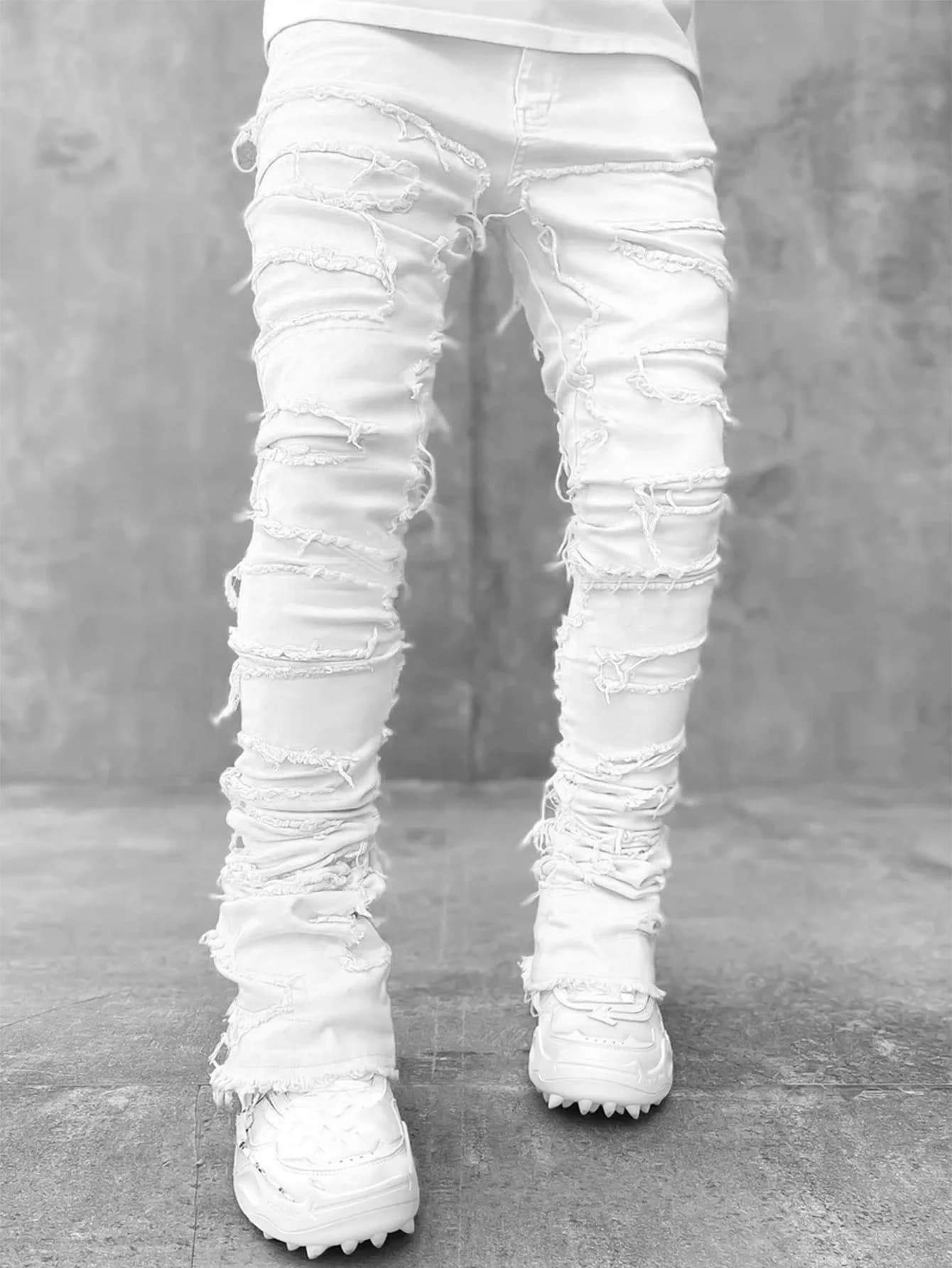 Nuovi pantaloni da lavoro jeans moda uomo, abbigliamento da lavoro moda europea e americana pantaloni svasati a strati in denim patchwork elastico S-XXL