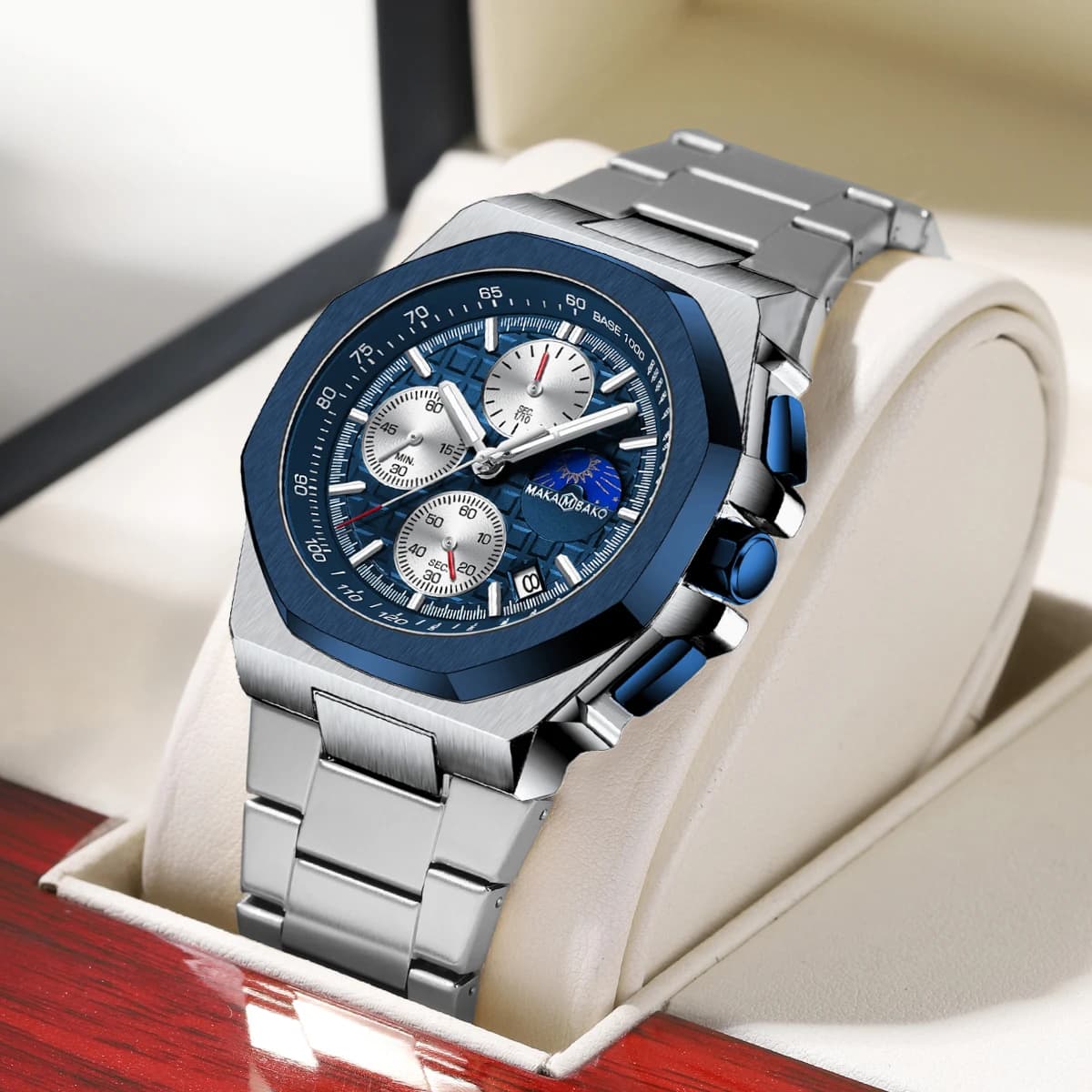 Orologio da uomo di lusso multifunzionale Orologio da uomo d'affari di moda cinturino in acciaio inossidabile 43mm quadrante temporizzato 3ATM orologio da uomo impermeabile reloj hombre