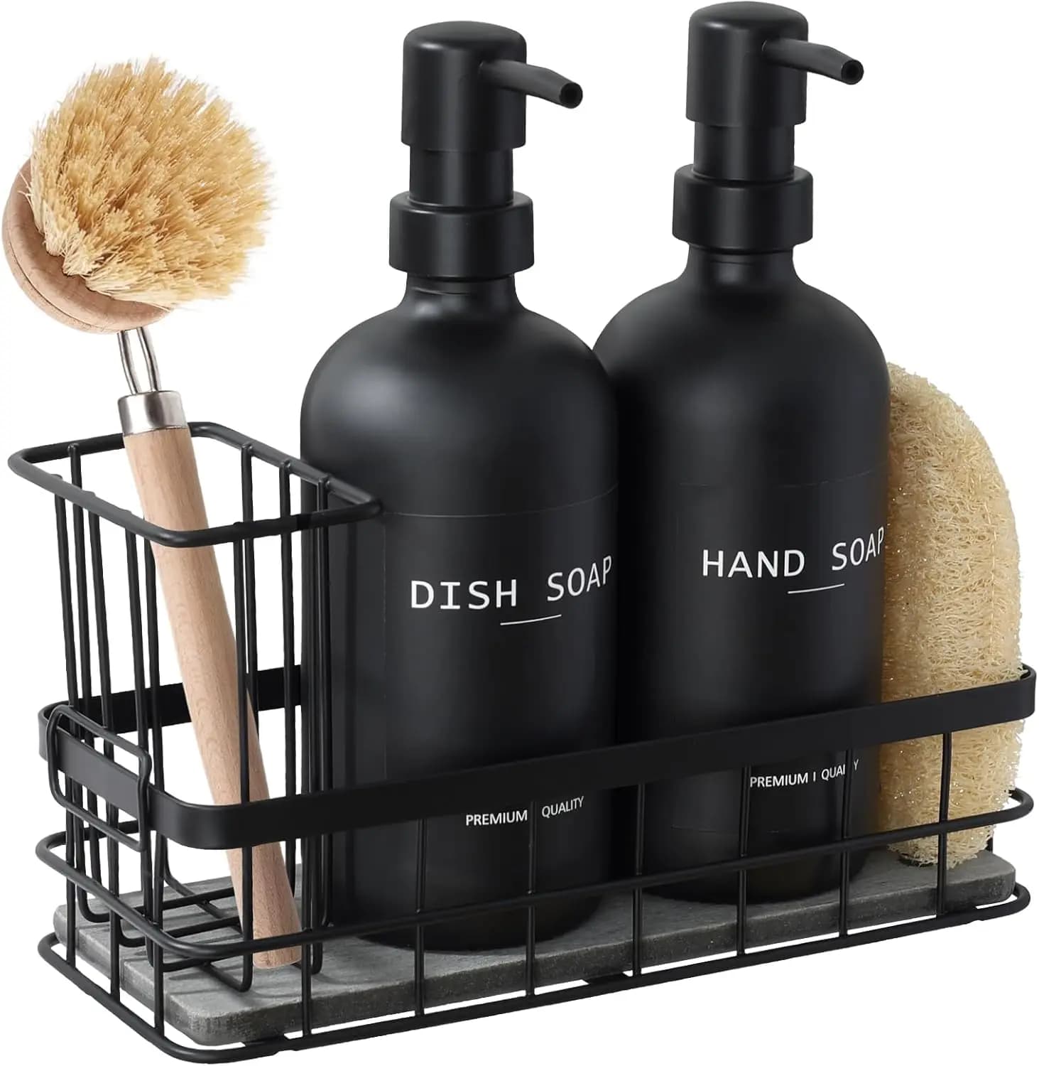Dispenser di Sapone per Piatti da Cucina, Set Dispenser Nero da 500 ml per Sapone Liquido e per Mani, Sapone da Cucina