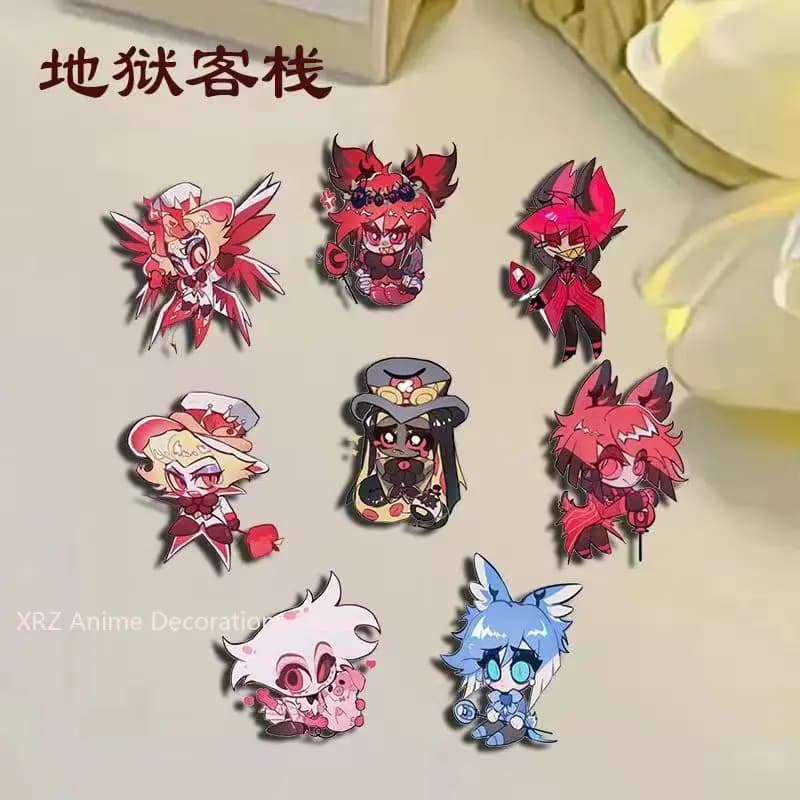 8 pieces Hazbin Hotel Lucifer•Morningstar Alastor Distinctive Anime Spille Nice Spille Backpack DIY Backpack Hat Accessories Birthday Gifts