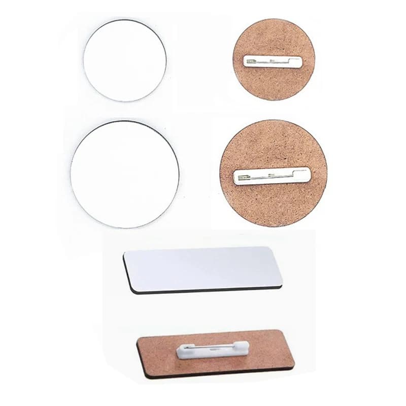 20pcs/Lot Personalized MDF Pin Badge Sublimation Wood Pin Badge Blanks Round Rectangle Pin Badges for Sublimation DIY Design