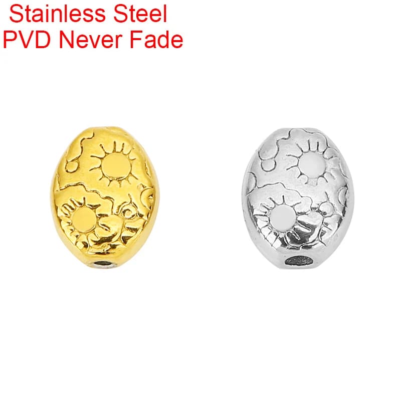 10pcs 6x8mm Oval Stainless Steel Necklace Beads For Bracelet PVD Never Fade Large Hole Spacer Beads For Jewelry Findings Making