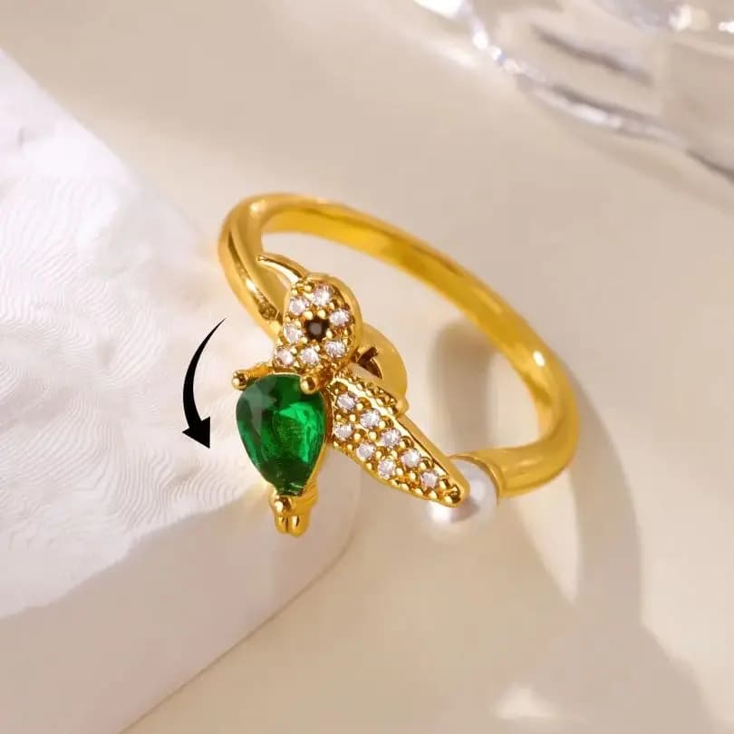 Anello girevole in acciaio inossidabile per l'ansia con zirconi per le donne Anello spinner antistress per uccelli color oro Regalo di gioielli di moda