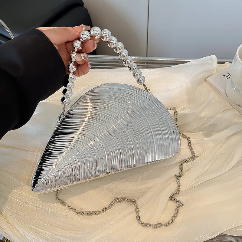 Borsa a catena in acrilico conchiglia Borsa a tracolla da sera da donna Borsa a tracolla divertente con perline alla moda