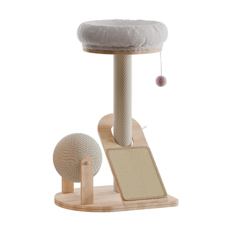 Solid Wood Luxury Cat Tower With Sisal Material Sustainable Cat Tree For Climbing Mini Cat House Scratcher Toy Bed