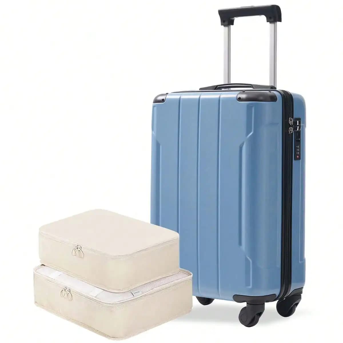 20-Inch Hardshell Carry-On Luggage, Lightweight Durable ABS Suitcase With Spinner Wheels, Built-In TSA Lock, 2 Packing Cubes
