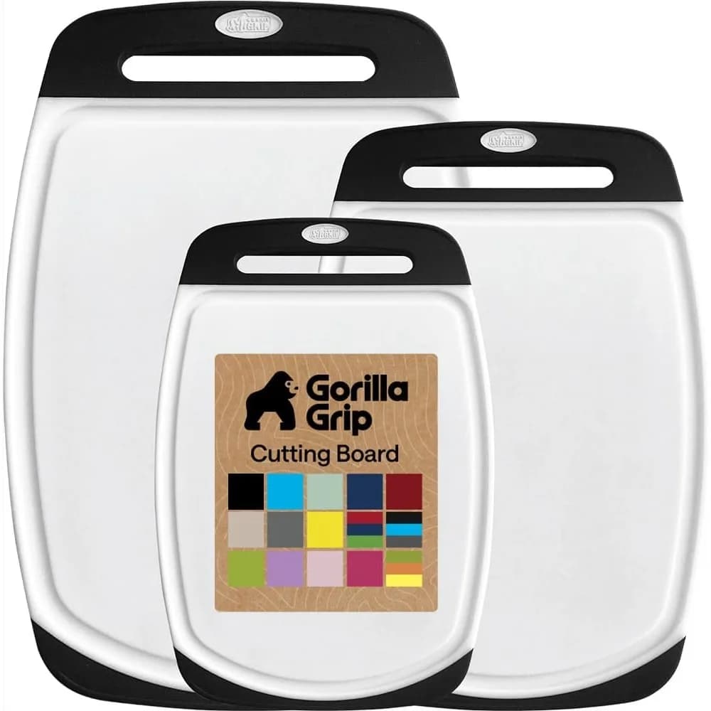 Set di 3 Taglieri da Cucina Reversibili, Senza BPA, con Scanalature Non Porose per Succhi, Bordo Antiscivolo, Lavabili in Lavastoviglie, Durevoli