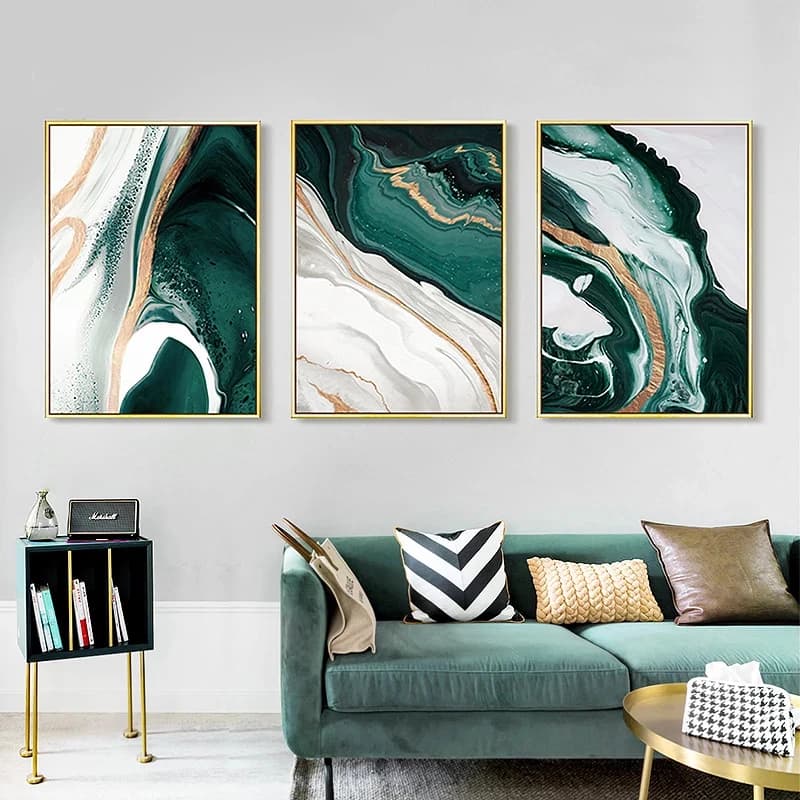 Moderna astratta linea di lamina d'oro verde poster e stampe dipinti su tela immagini di arte della parete per soggiorno decorazioni per la casa (senza cornice)