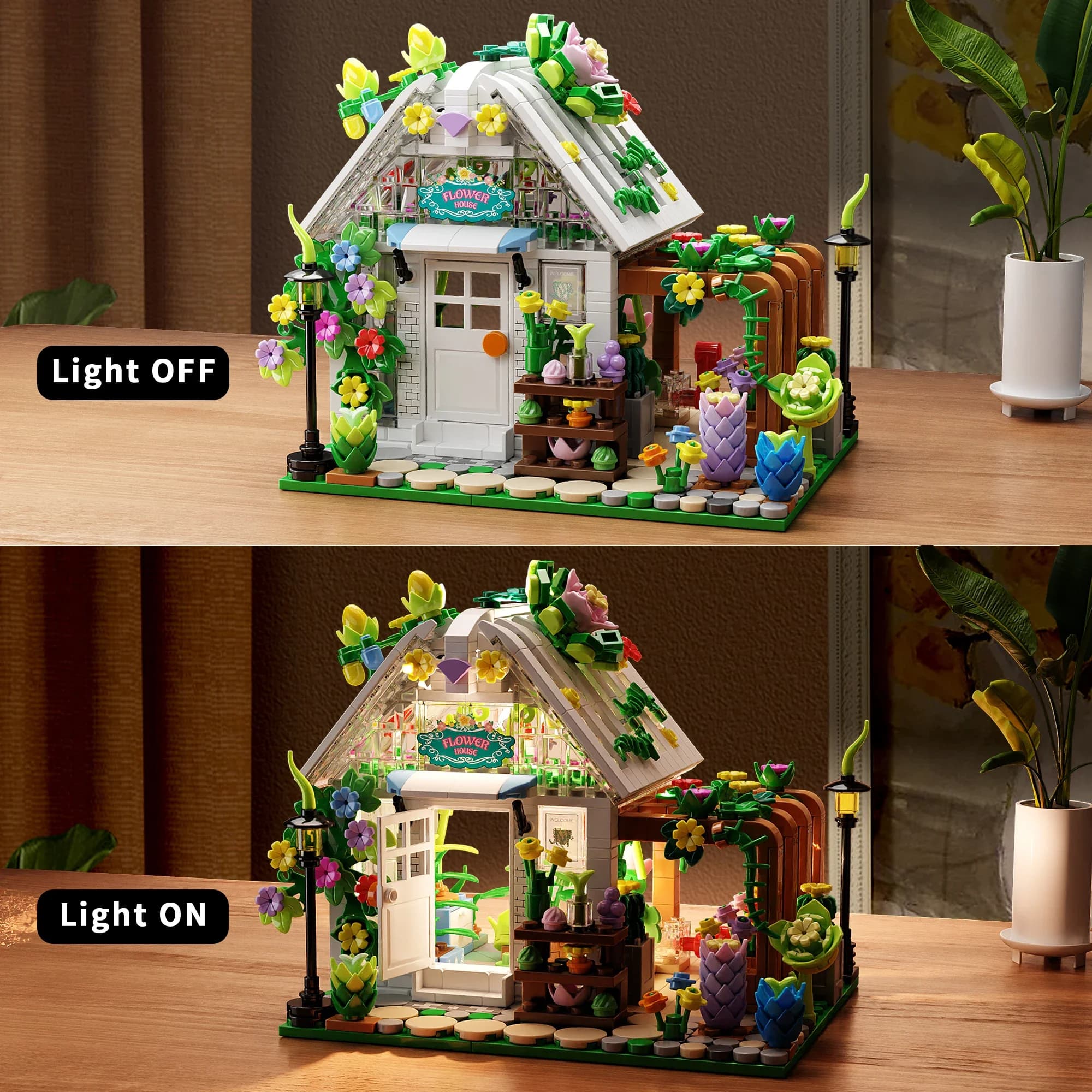 Casa dei fiori, cortile, giardino, pianta succulenta in vaso, serie Street View compatibile con i mattoncini Lego, chi
