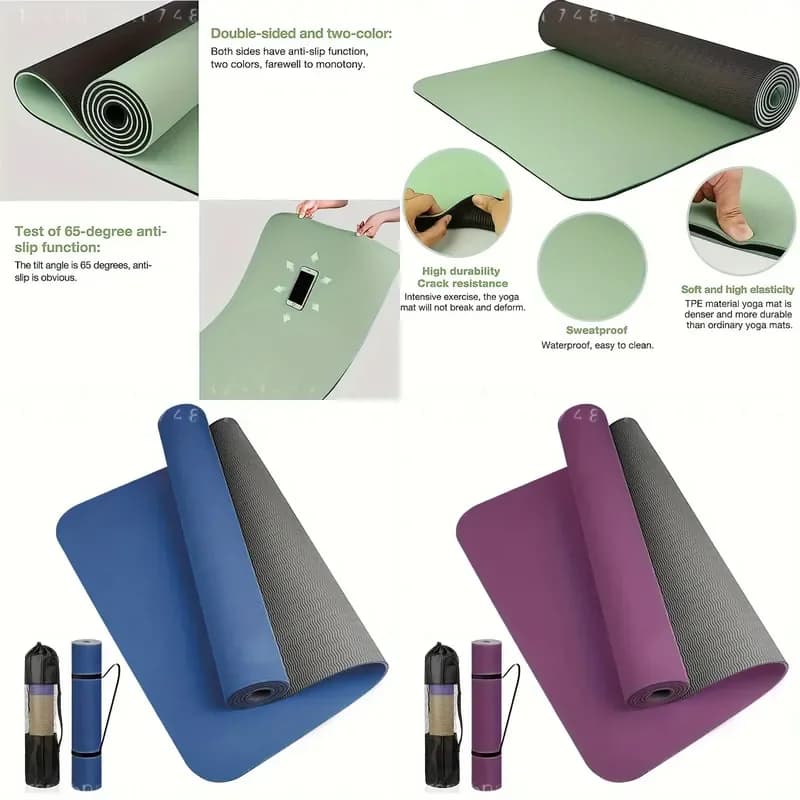TPE Yoga Mat Non Slip Texture for Pilates Jumping Fitness Dance Men Women Exercise Pink Green Purple Coffee White Gray with