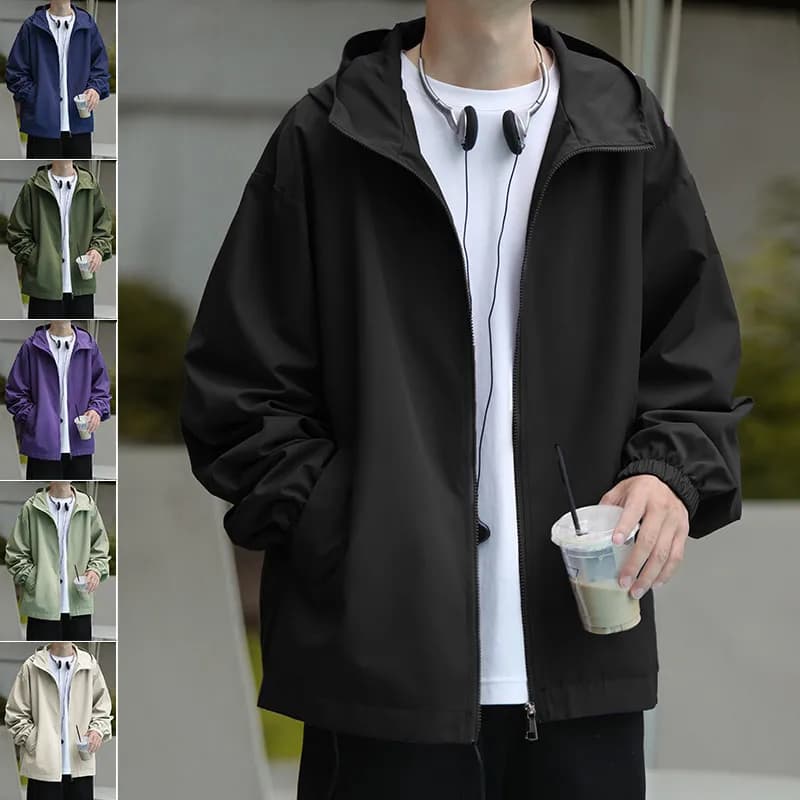 Giacca Casual Sottile da Uomo Primavera Estate 2024 Nuovo Stile Americano Trendy Marca Giovanile Popolare in Fibra di Poliestere con Cappuccio a Maniche Lunghe