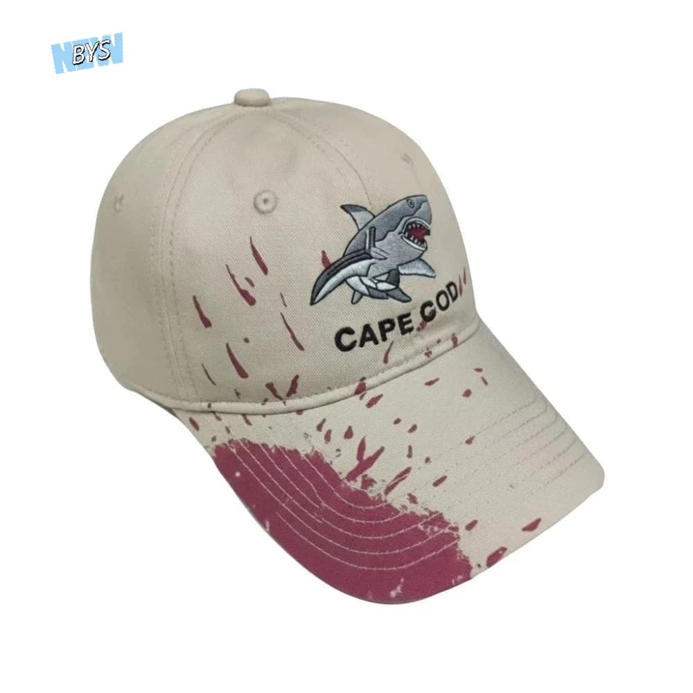 Chomped Brim Design Shark Bite Cap Vibrant Fabric Paint Premium Cotton Embroidered Baseball Hat Pre-Curved Sunshield