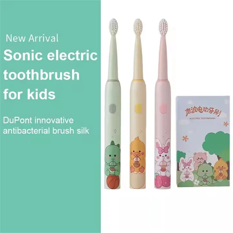 Sonic Electric Baby Toothbrush IPX7 Rechargeable Waterproof Design Cute Dinosaur Rabbit Anatra with 4 Kids heads