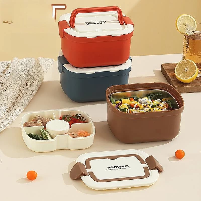 Contenitore Termico per Pranzo Studenti, Adatto al Microonde, per Esterni, Simpatico Porta Frutta Bento, Contenitore Quadrato in Plastica con Scomparti Individuali per Salse