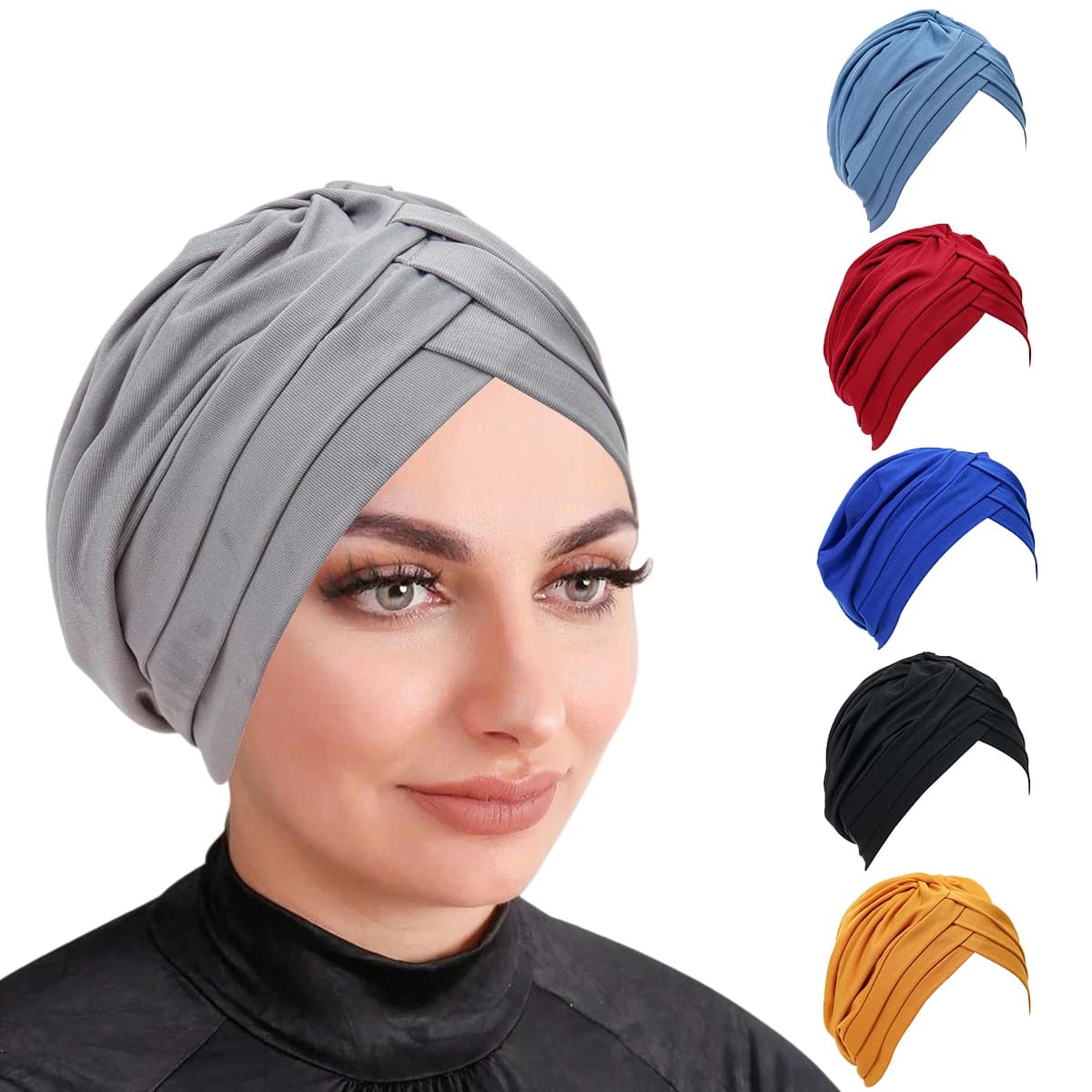 Front Cross Soft Strench Women Hijab Foulard Wrap Head Indian Hat Muslim Copricapo Women's Hair Accessories