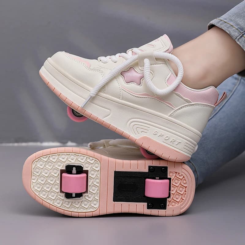 Children's Rotelle Shoes Leather with 2 Wheels Hidden Multifunction Casual Shoes Fashionable