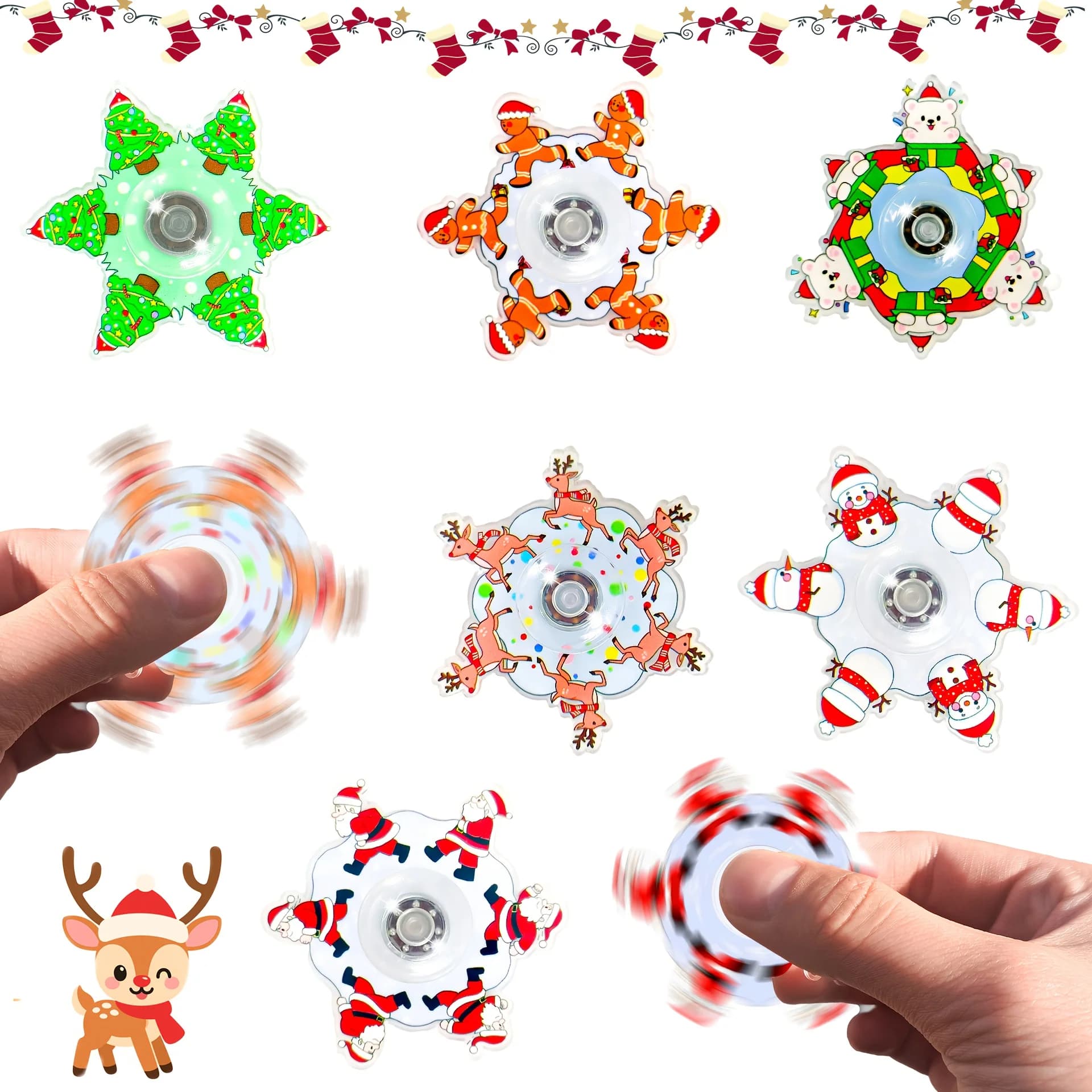 12 pz Hot-selling Fidget Spinners Alleviare Lo Stress Di Natale Del Fumetto Fidget Spinner Vecchio Alce Pupazzo di Neve Albero Di Natale Regalo Del Partito