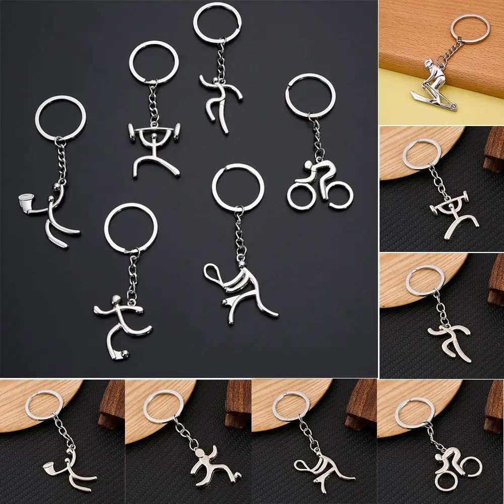 Mini Bicycle Metal Sports Logo Keychain Running Football Key Ring Ornaments Weightlifting Ski Alloy Pendant Gift