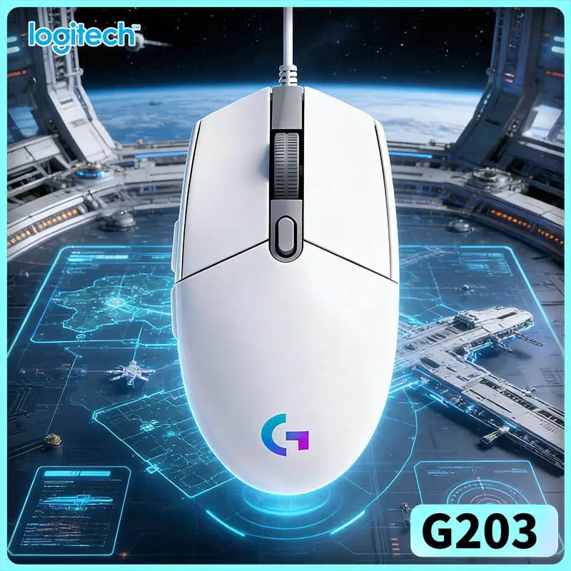 Logitech G203 Wired Mouse for Gaming 200-8000 DPI LIGHTSYNC RGB 6 Buttons 1ms Response 2.1m Cable 85g Swift Reaction