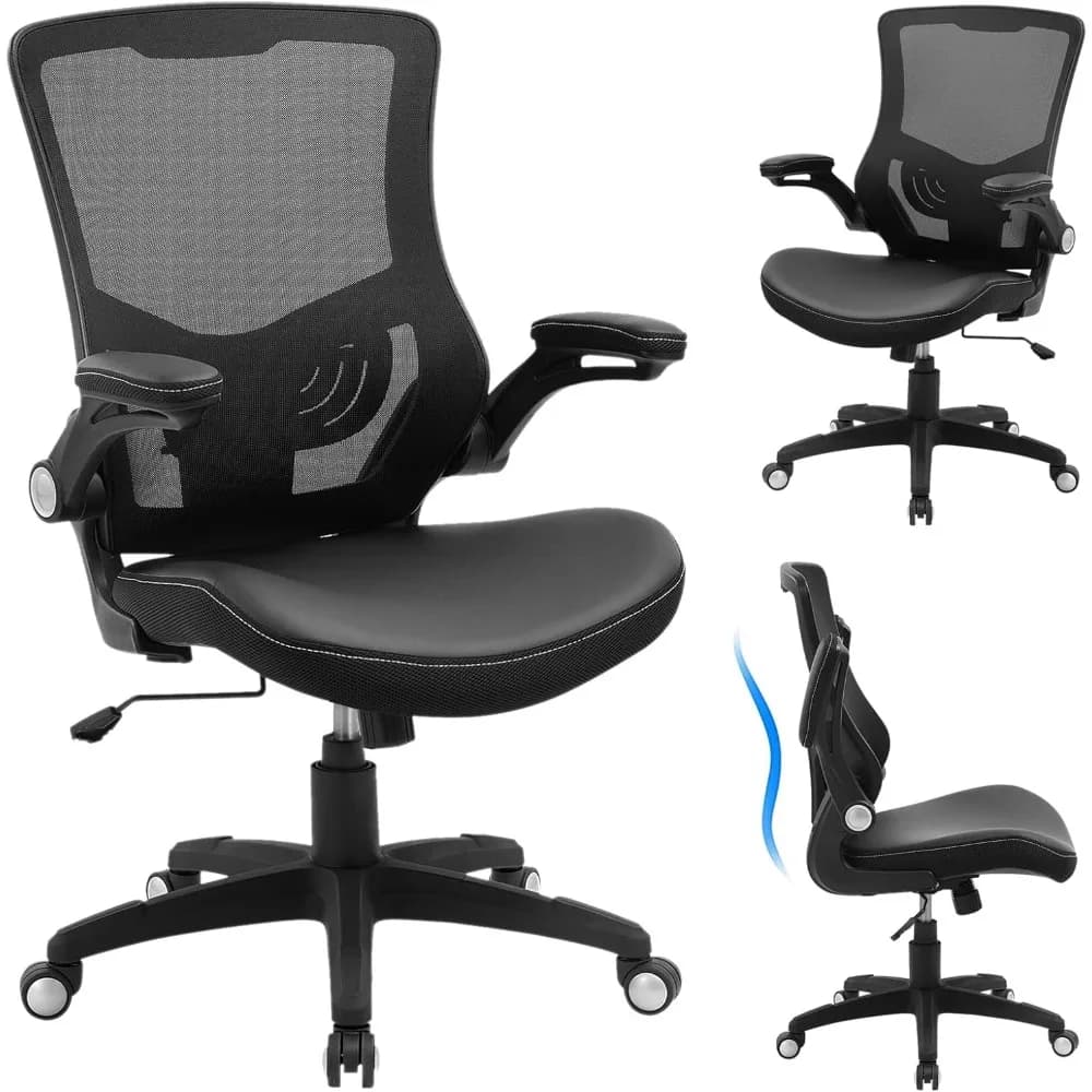 Sedia Girevole Ergonomica Regolabile con Supporto Lombare, Schienale in Rete e Braccioli Ribaltabili per Casa e Ufficio