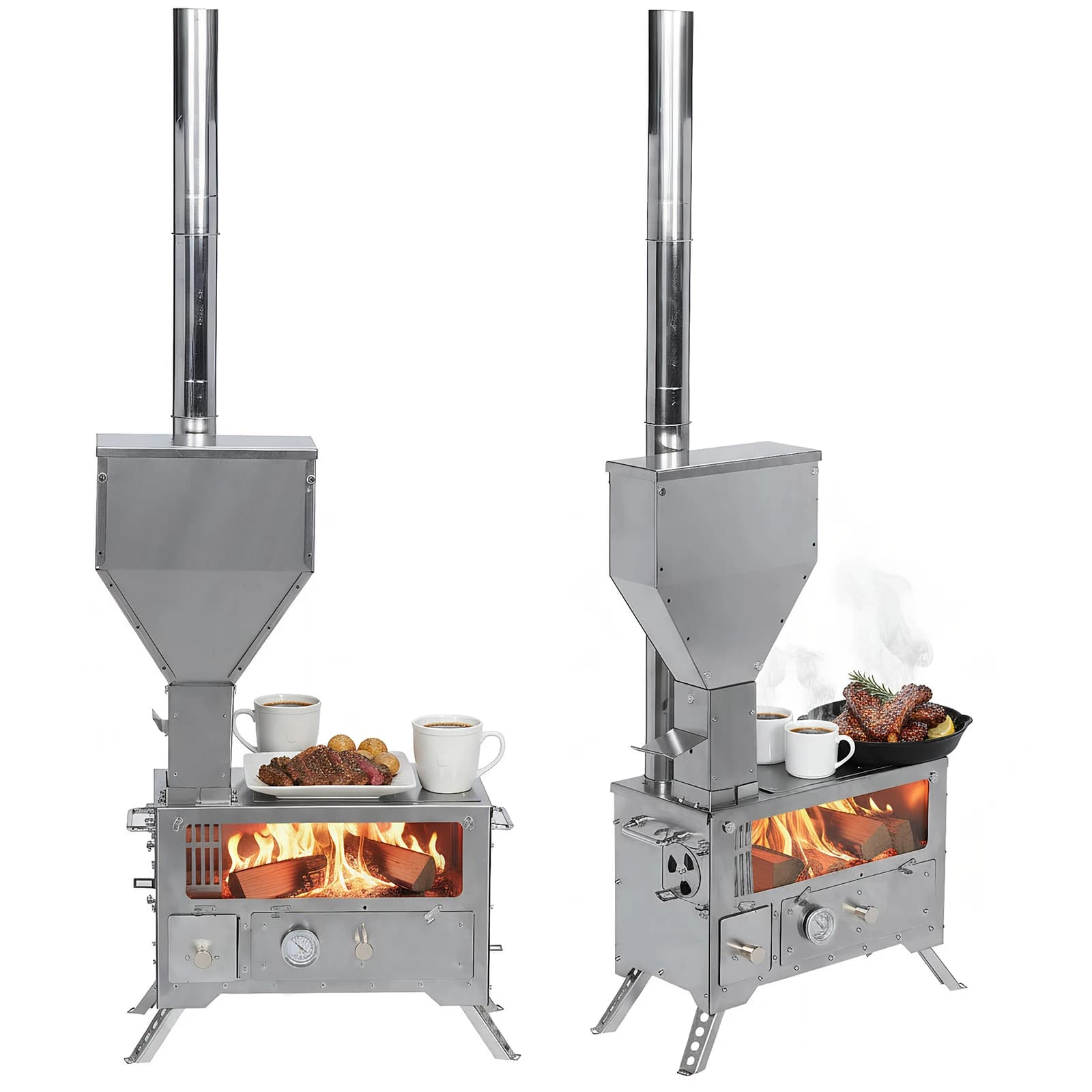 Camping Stove Wood-Portable with Smoked Wine, Pellet stove with Oven for Heating and Open Kitchen, Ice Fishing, Hunting
