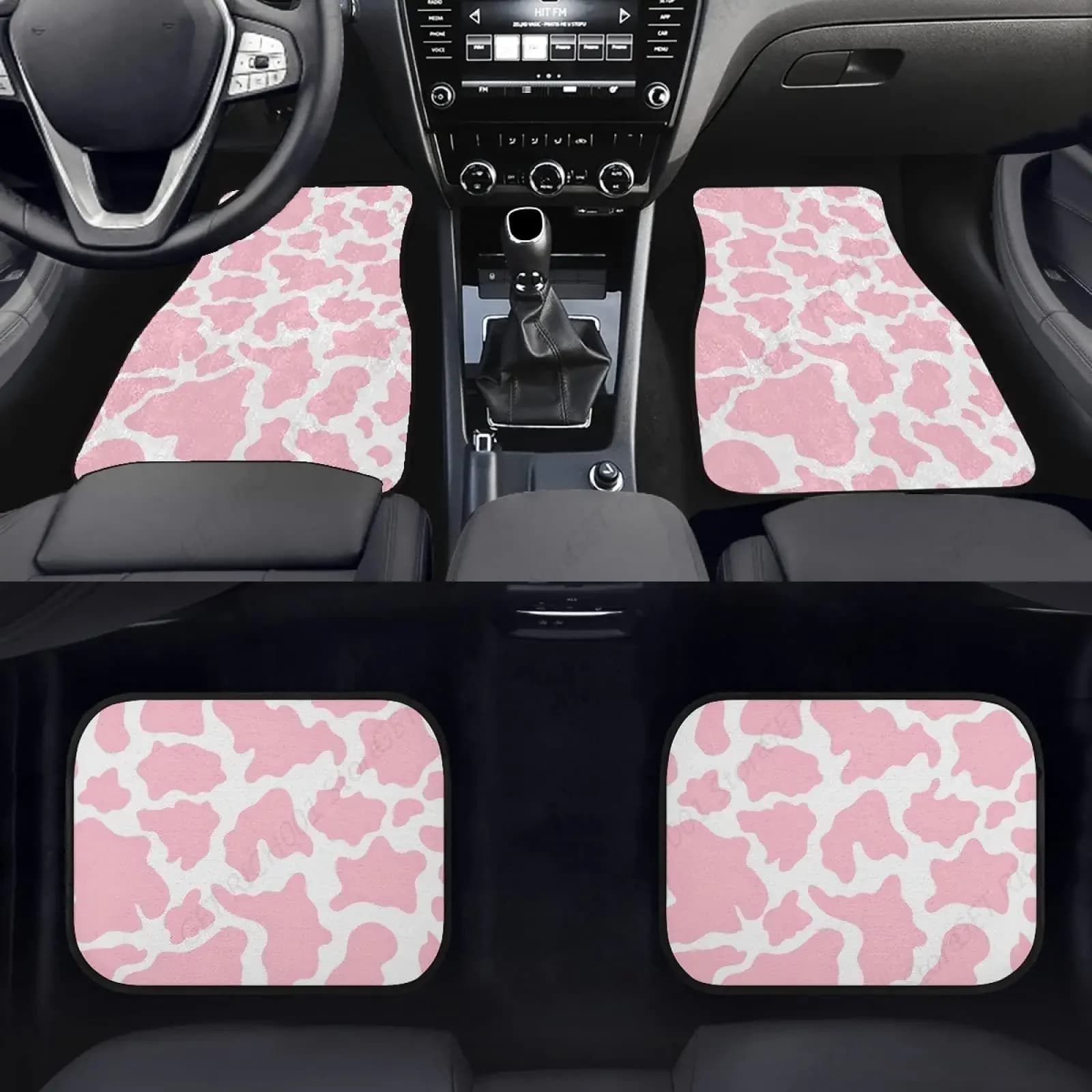 Set completo di tappetini per auto con stampa mucca rosa, tappetini per auto in gomma per tappetini per auto stampati per un massimo comfort