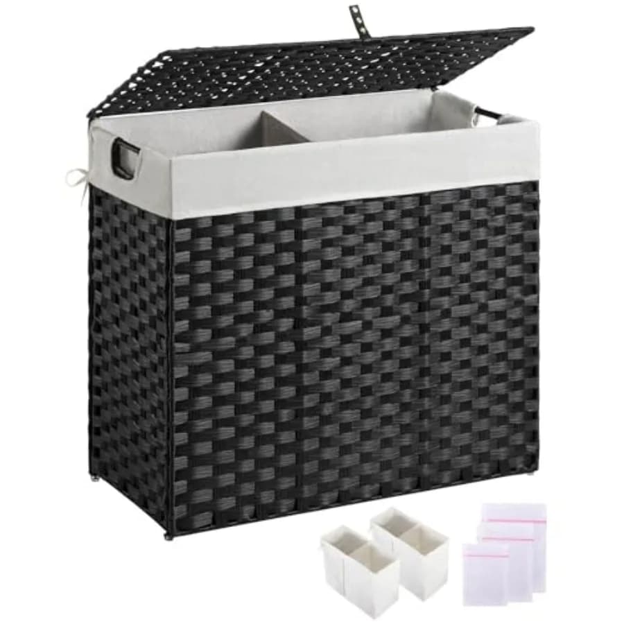 Cesto Portabiancheria Pieghevole da 130L con Coperchio e Due Sacchi Rimovibili per un Efficiente Stoccaggio dei Vestiti, Design in Rattan Intrecciato a Mano