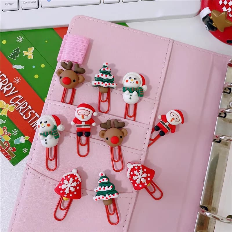2 pezzi graffette natalizie Kawaii Notebook Binder Clips Planner segnalibri biglietti morsetti per foto regali per bambini forniture per rilegatura per ufficio