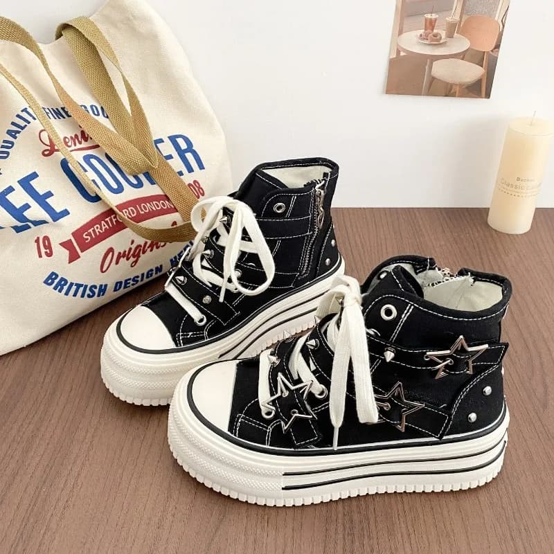 Women's Shoes New Korean Version Chunky Sneakers for Woman Fashion High Top Canvas Casual Shoes Designer Shoes Zapatos De Mujer