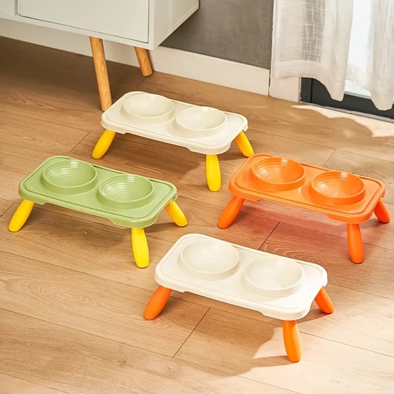 Pet Double Bowl Raised Neck Support Cat Dog Feeding Bowl High‑Leg Elevated Food Water Bowl For Cats Dogs