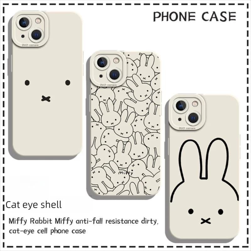 New Miffy Phone Case for iPhone 11-15 Promax All Series Universal Cartoon Full Edge Dustproof and Anti Drop Soft Case