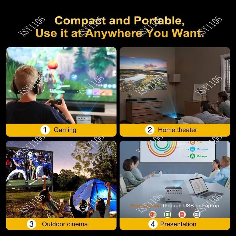 Proiettore Portatile con Decodifica 8K - Home Theater 4K UHD con Proiezione su Parete e Screen Cast per Camera da Letto