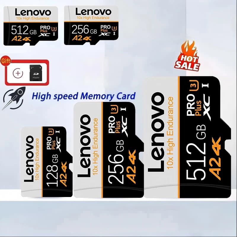 Lenovo Large Capacity SD Memory Card High Speed Micro TF SD Card 512GB 16GB 128GB 128GB A2 U3 V30 SD TF Flash Cards for Xiaomi P