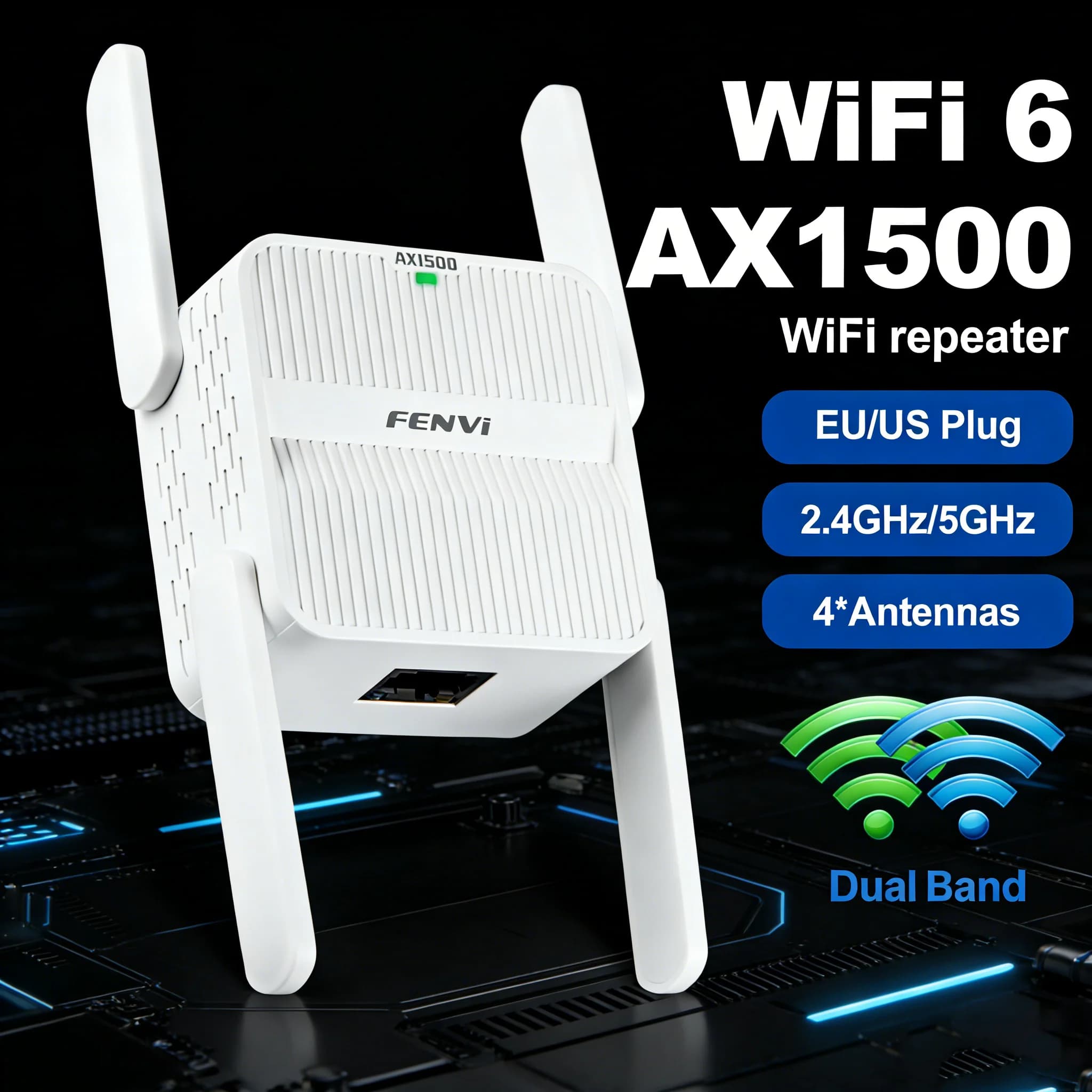 FENVI Ripetitore WiFi 6 1500Mbps Wireless 2.4GHz/5GHz, Amplificatore di Segnale e Estensore di Portata WiFi