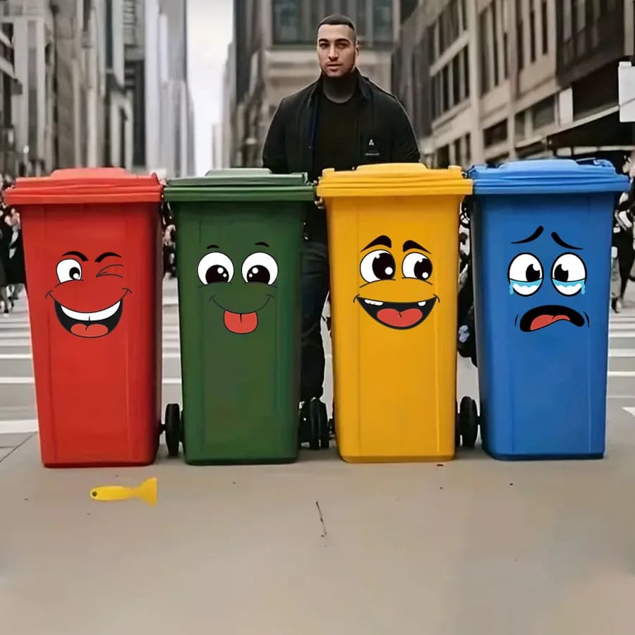 4 pieces/set bin stickers with cartoon face decorations for self-adhesive home for trash bins decorations for wall toilet refrigerator theme decorations funny