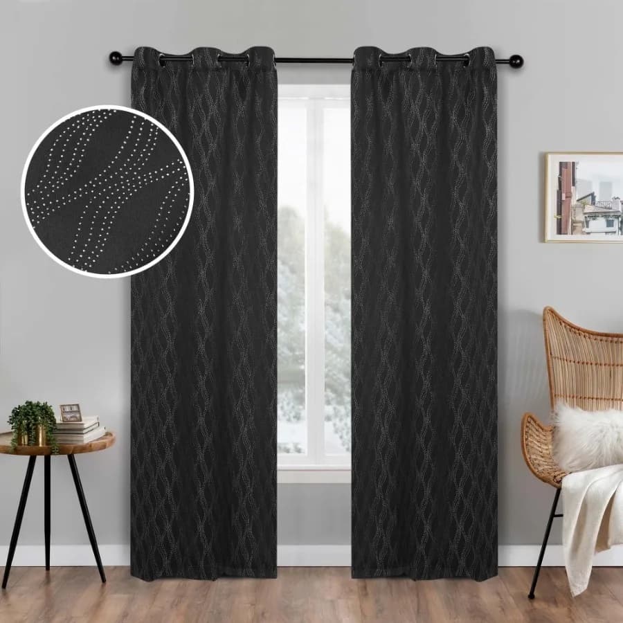 Zuri Blackout Curtains Grommet Header Set of 2 42" X 84" Black