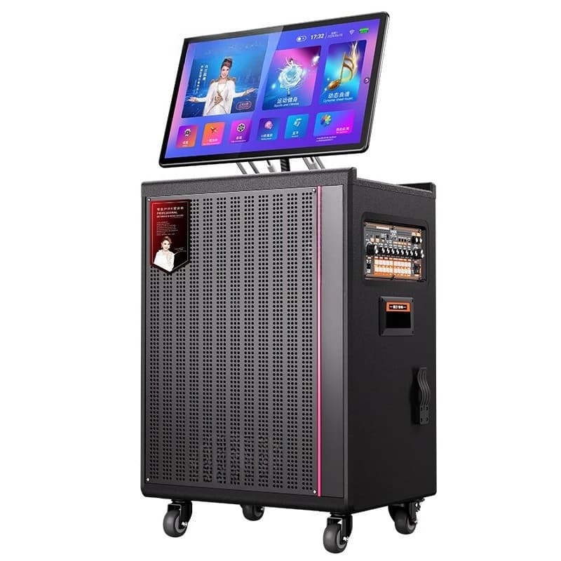 Nuova macchina all-in-one KTV per l'ordinazione di canzoni mobile Karaoke con schermo di visualizzazione, altoparlante per canto all'aperto ad alta potenza