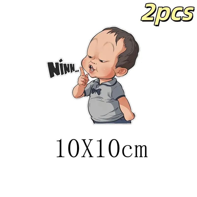 2Pcs Waterproof Funny Car Decal 10x10cm Cartoon Baby Ninn Vinyl Sticker For Auto Laptop Helmet Bumper Decoration