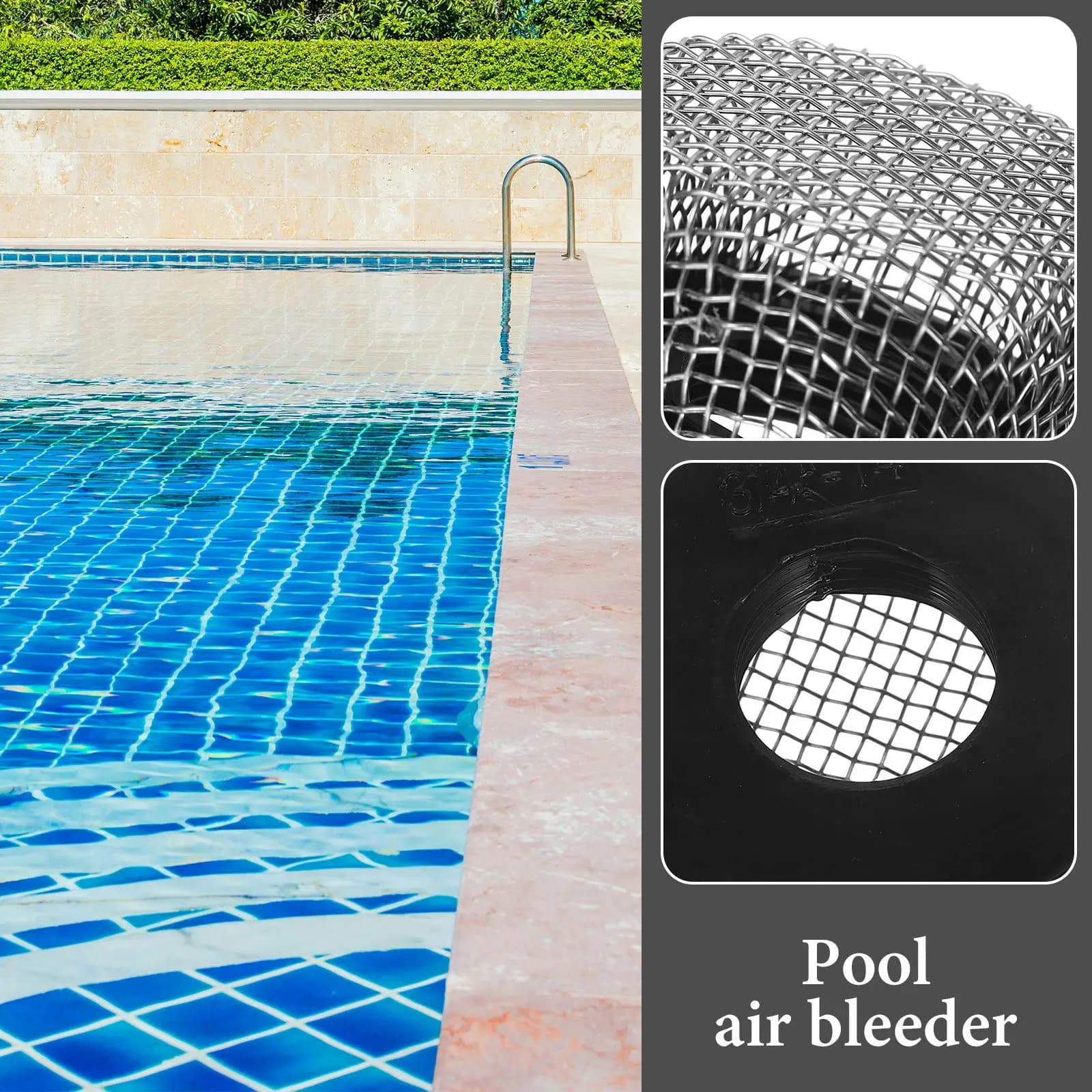 Filtro di ricambio in acciaio inossidabile per sfiato piscina, con coperchio a rete in plastica, ricambi per filtro sfiato aria piscina