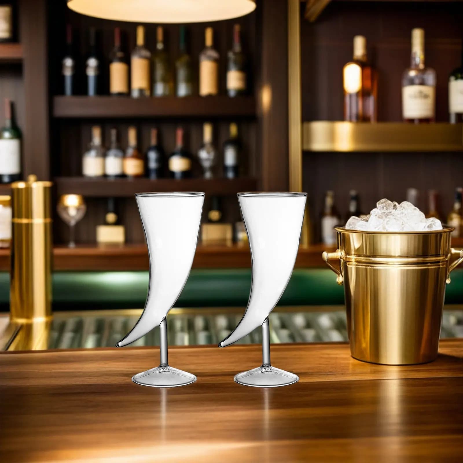 2 Pezzi Calici in Vetro a Forma di Corno, Bicchieri Creativi Trasparenti per Vino e Cocktail, Base Elegante e Stabile, Regalo per Casa, Ufficio, Ristorante