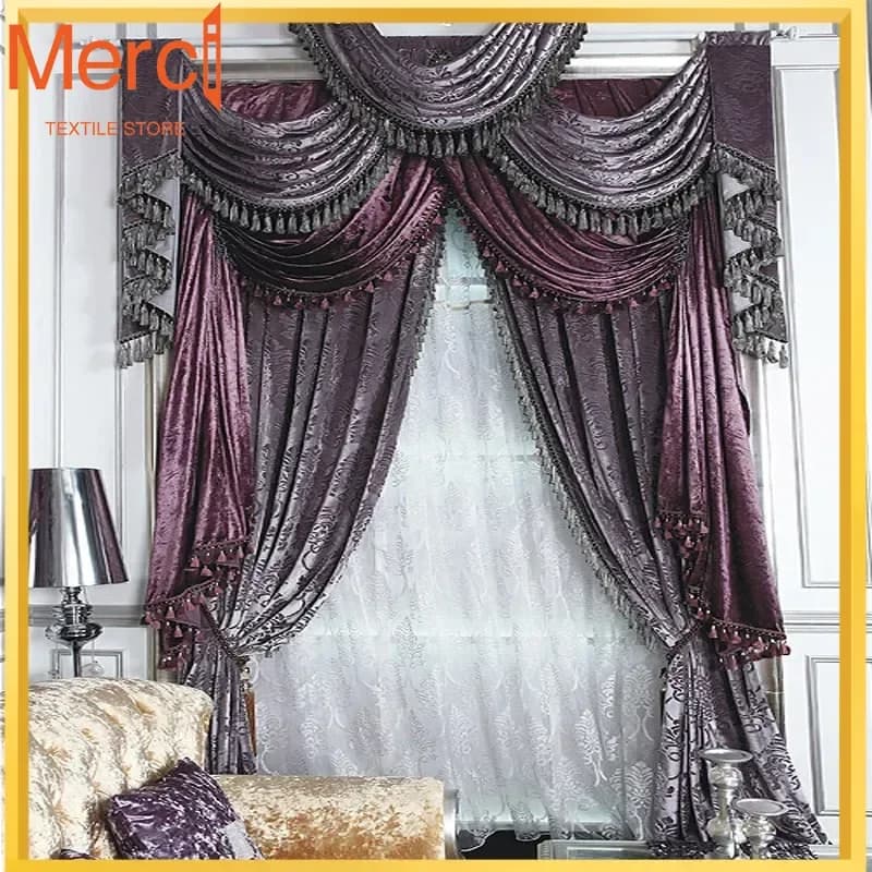 Purple Grey Roman Stick Rod Silver Grey Curtains For Restaurant Curtain Classic Elegant Living Room Curtains For Bedroom Blinds