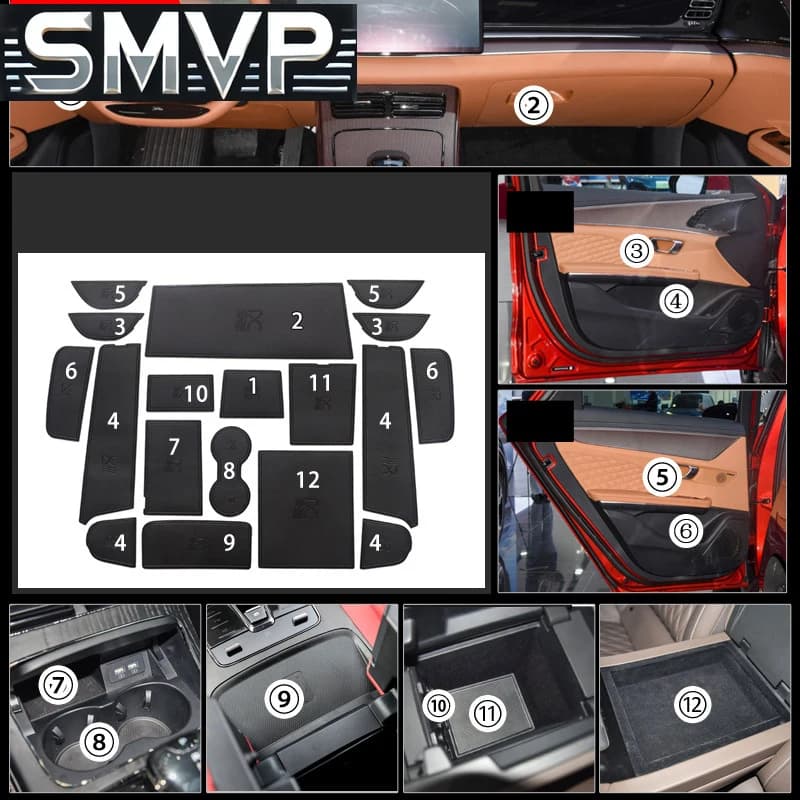 Misura Per BYD Han DMI EV 2021 2022 Auto Pu Porta In Pelle Scanalatura Zerbino Bracciolo Scatola Dispositivo di Cambio Pad Tazza Slot Tappetini Interni Accessori